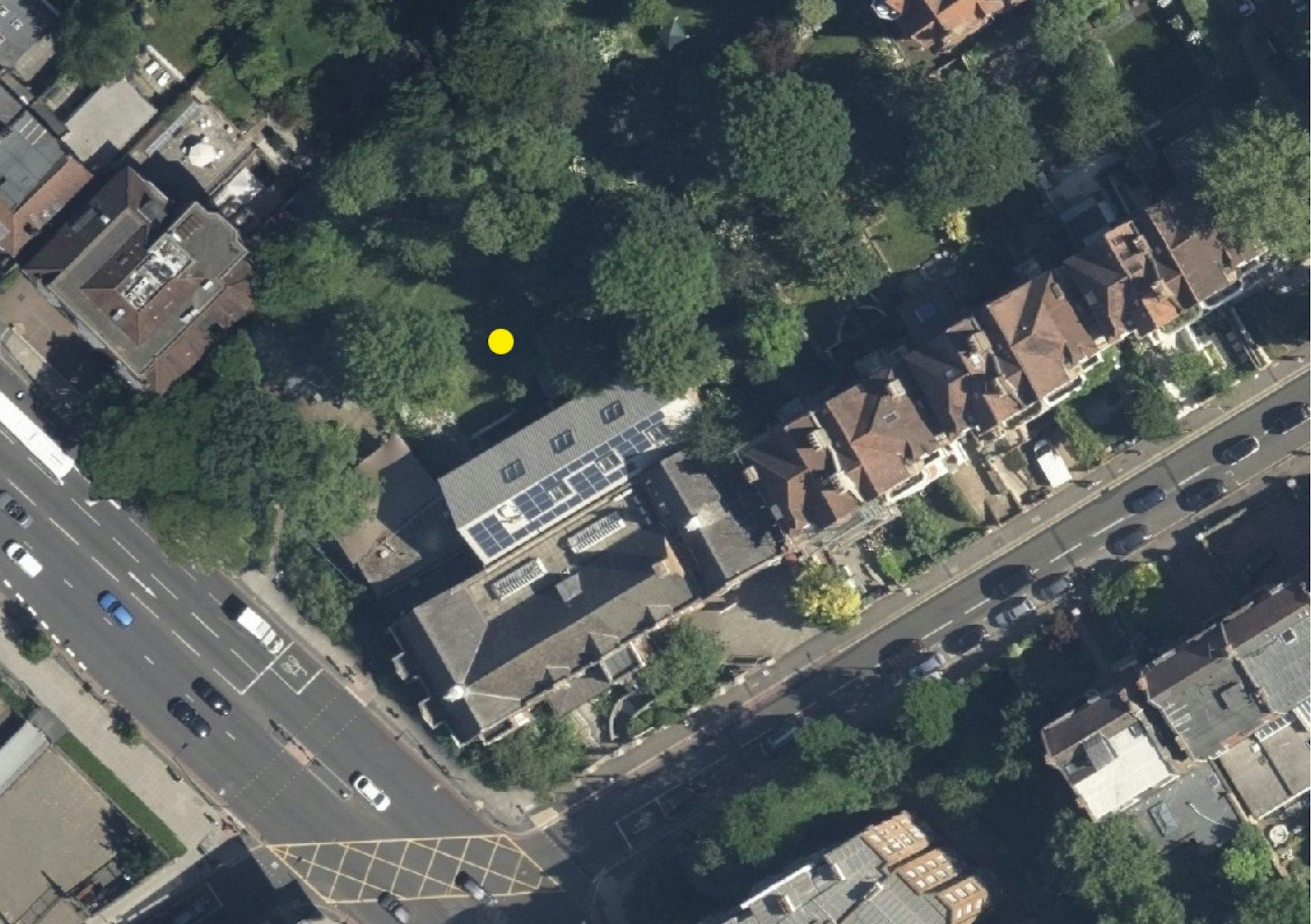 an image of an ariel view of Camden Arts Centre, London with a yellow dot in the middle