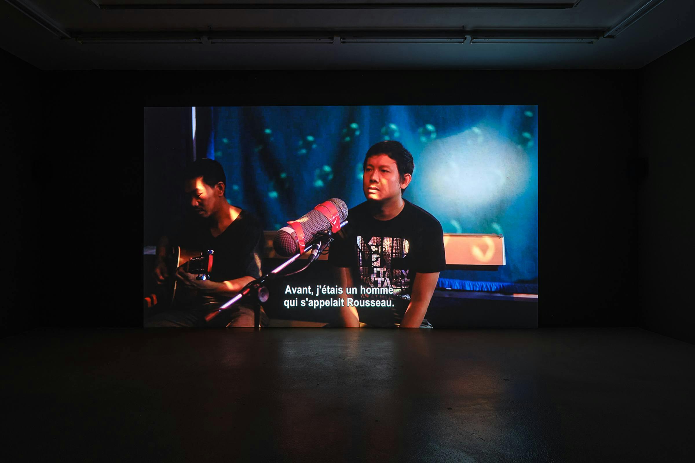 installation view of Sakda (Rosseau) projected in a darkened room