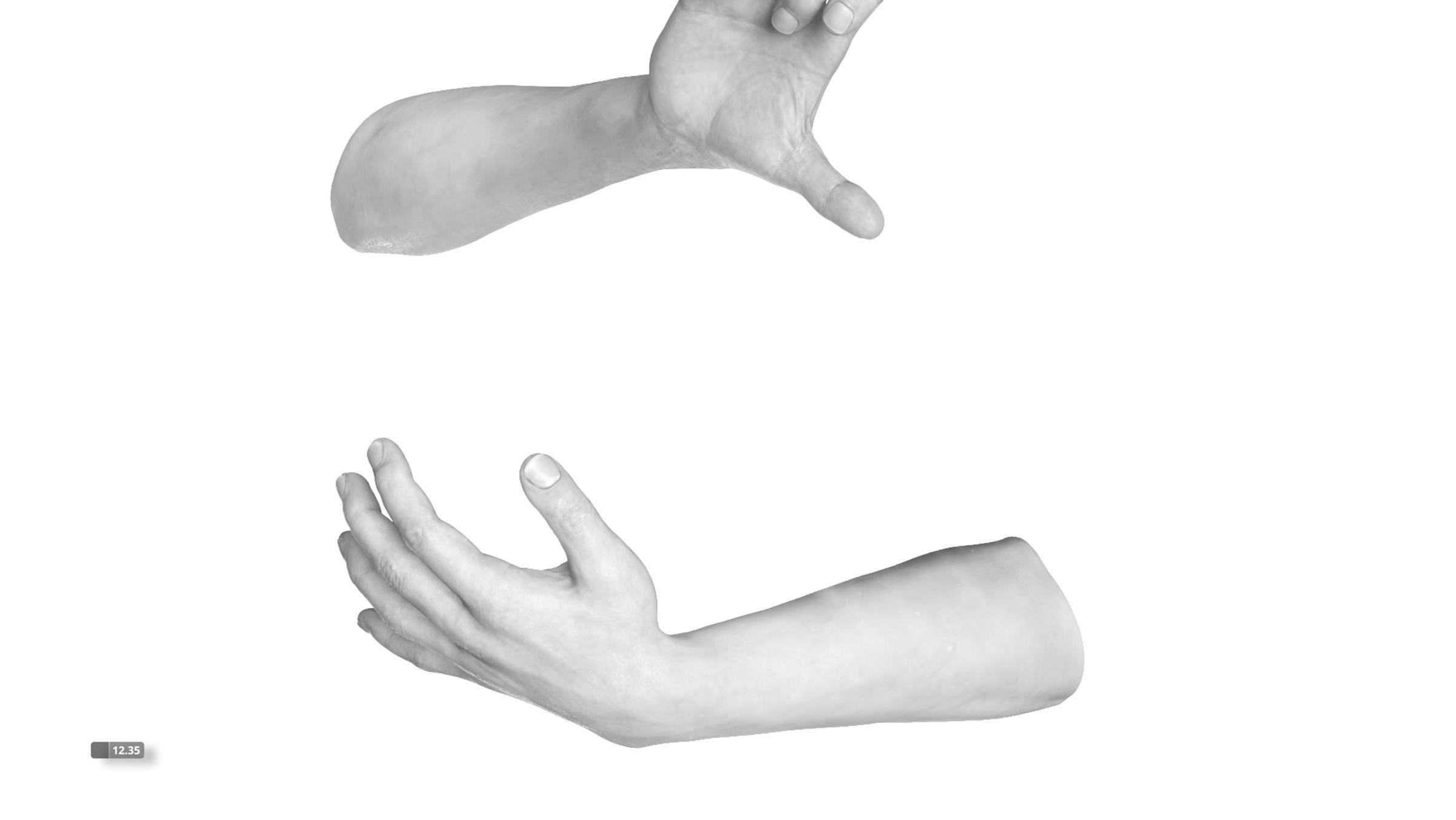 2 disembodied arms and hands float in white space