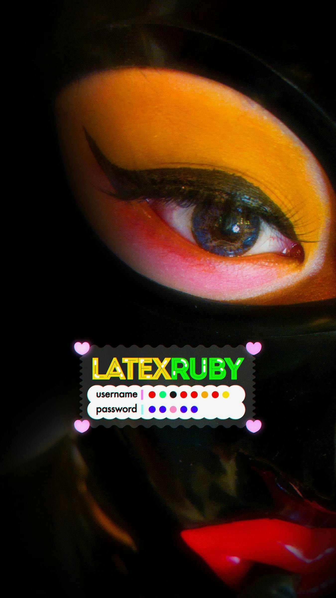 an eye with thick black eye liner and the text 'Latex Ruby' underneath