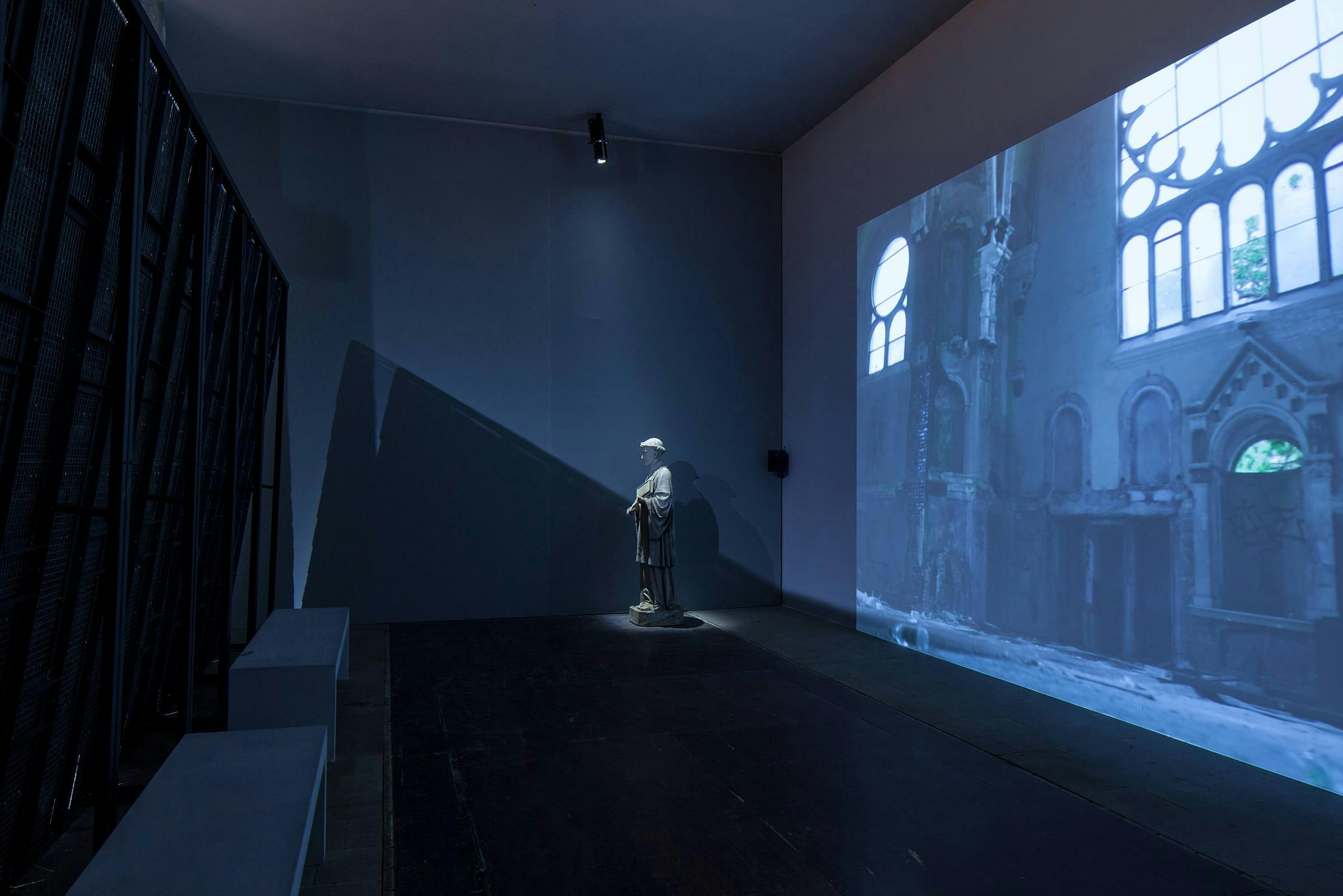 Installation view, Theaster Gates, Gone are the Days of Shelter and Martyr from 56th Venice Viennale, All the World's Futures, 9 May - 22 November 2015, Venice, Italy. Here we can see the beam of light the projector throws onto the wall