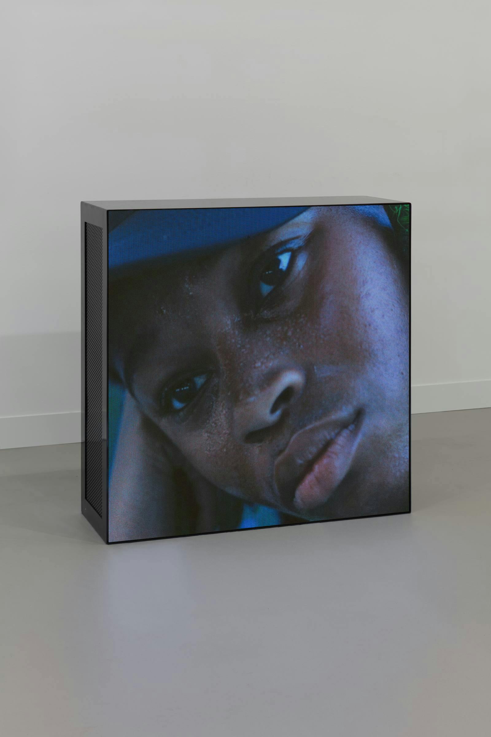 an image of an artwork which is a freestanding screen installed in a gallery. 
