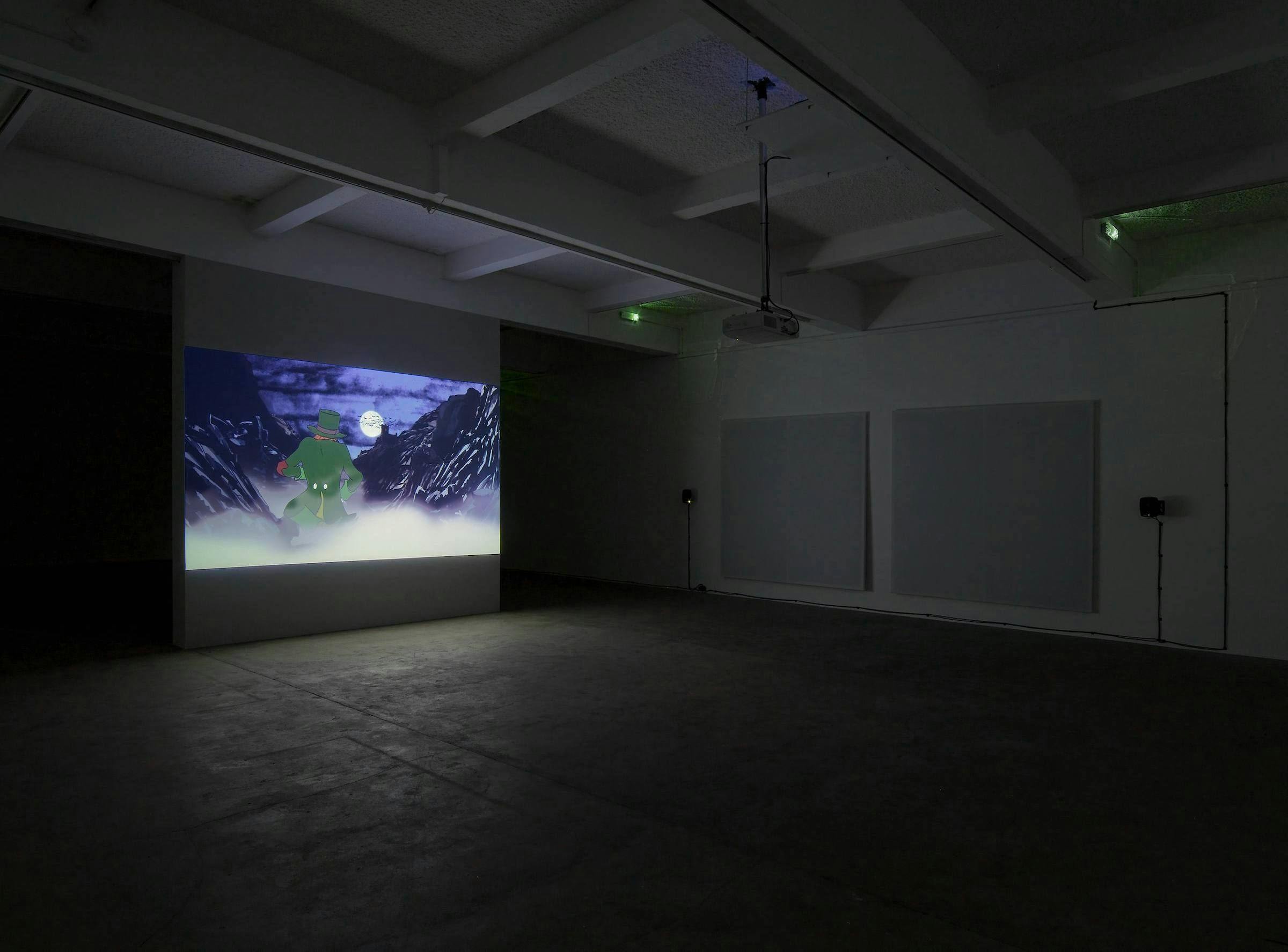 Image of a large projection in a gallery space.